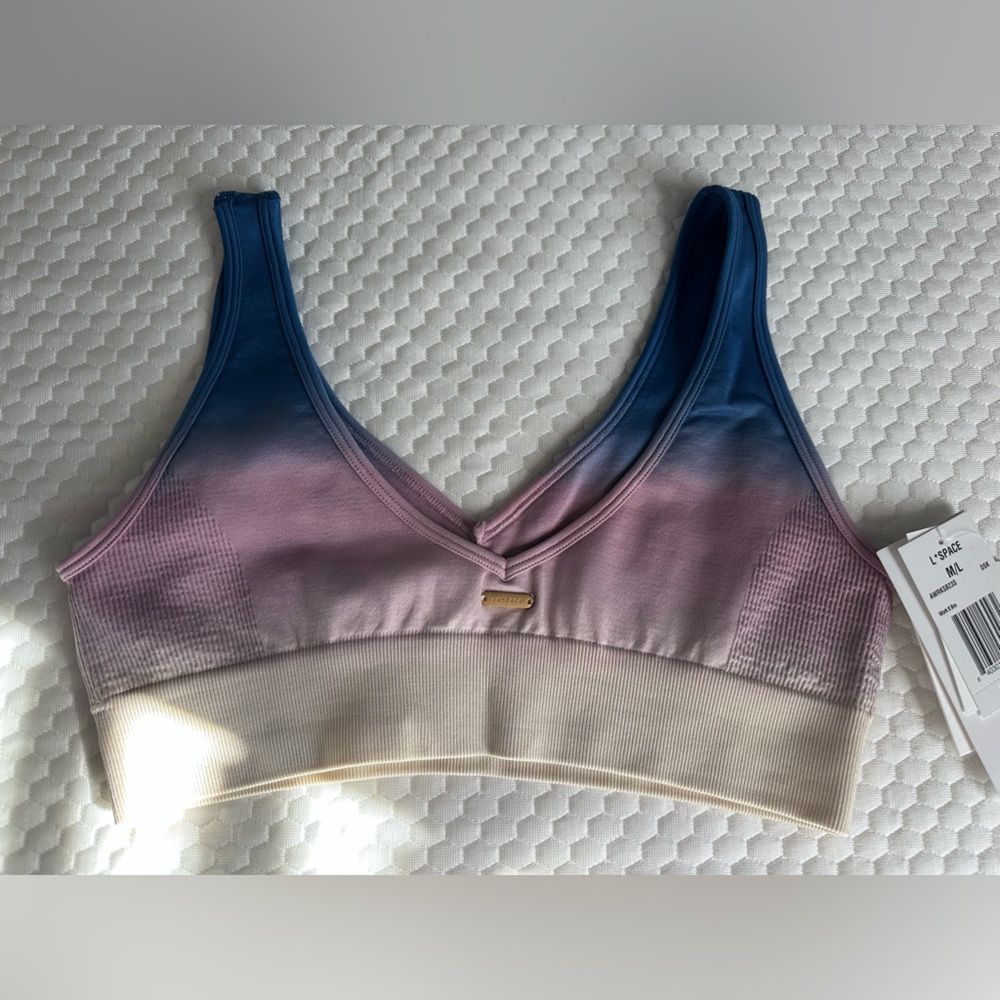 L*Space Work It Bra in Purple and White—NWT